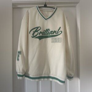 1958 V-Neck Cream Sweatshirt with Green Trim